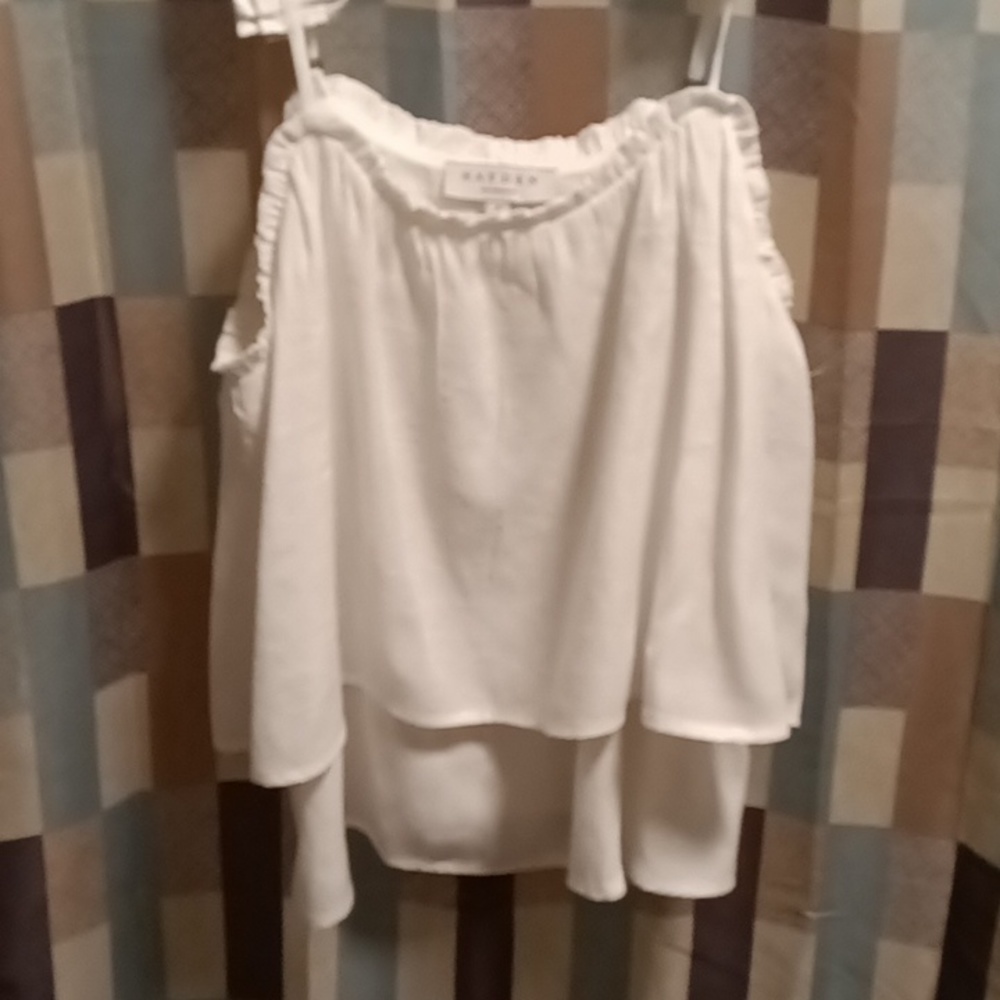 FINAL PRICE NWOT HAYDEN white tiered flared blouse w ruffled/pleated straps M